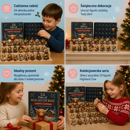 24-dniowy kalendarz adwentowy z kolekcjonerskimi mini figurkami krów rasy Highland