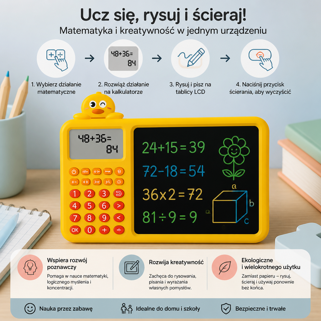 Interaktywny zestaw edukacyjny do nauki matematyki, rysowania i ścierania dla dzieci