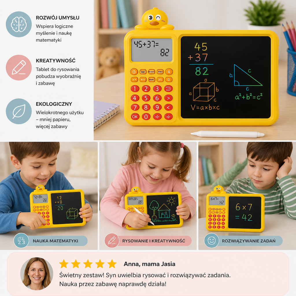 Interaktywny zestaw edukacyjny do nauki matematyki, rysowania i ścierania dla dzieci