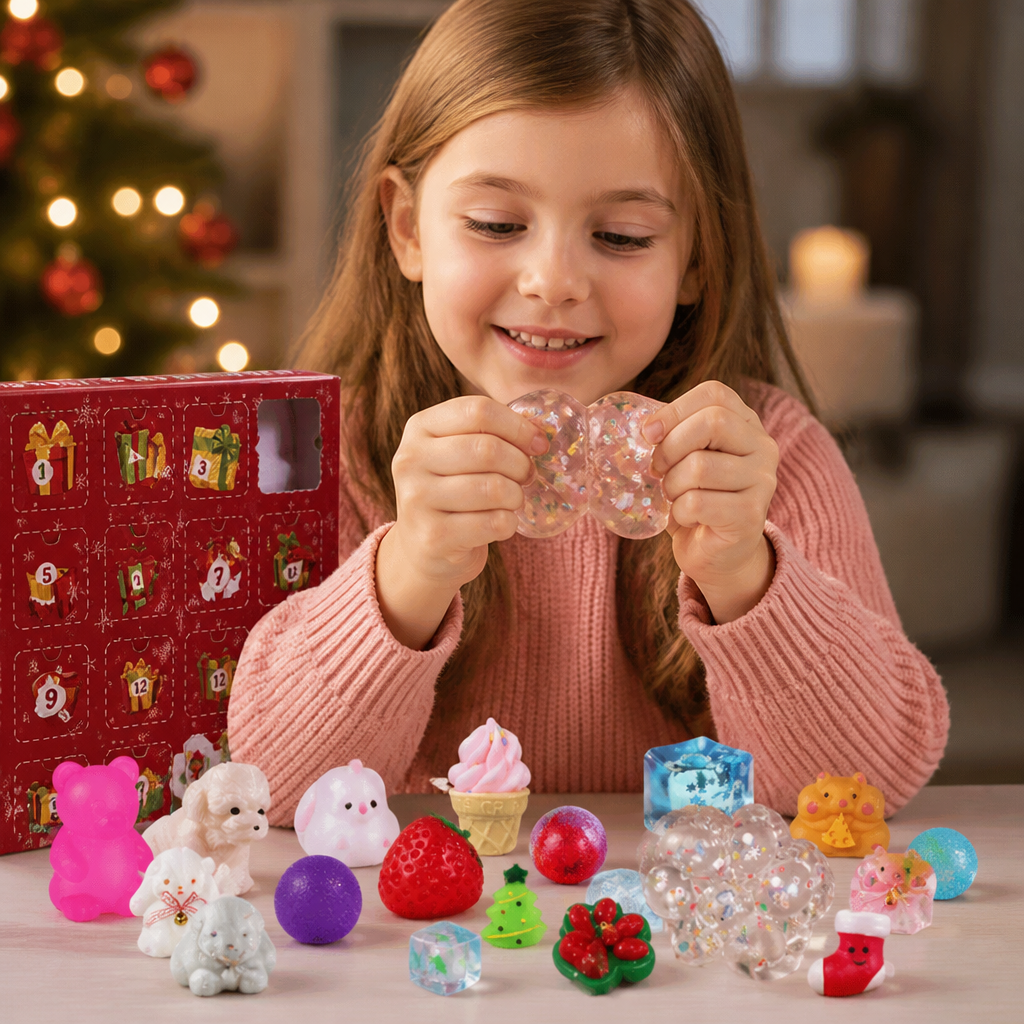 Kalendarz adwentowy Premium z gniotkami typu Squishy na 24 dni