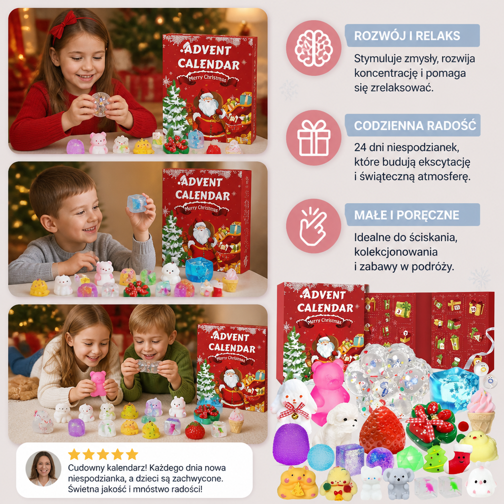 Kalendarz adwentowy Premium z gniotkami typu Squishy na 24 dni