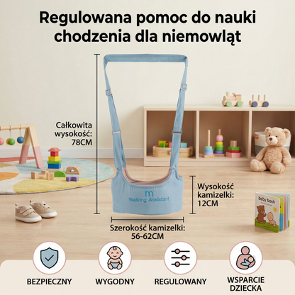 Regulowana pomoc do nauki chodzenia dla niemowląt z pasem bezpieczeństwa