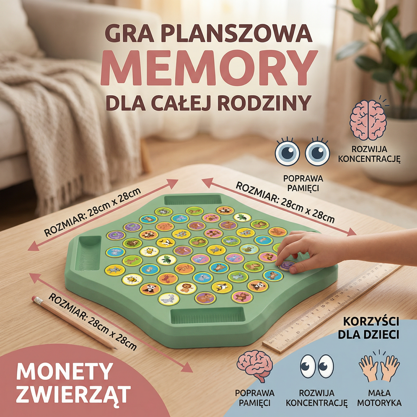 Gra planszowa Memory z monetami zwierząt dla całej rodziny