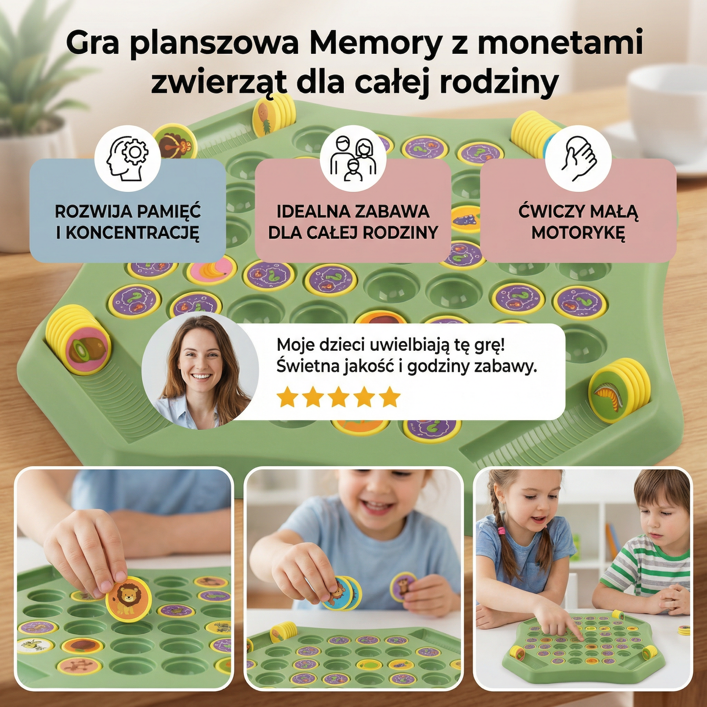 Gra planszowa Memory z monetami zwierząt dla całej rodziny