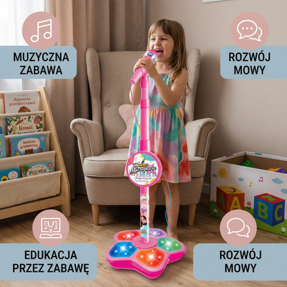 Zestaw karaoke dla dzieci z mikrofonem i statywem – muzyczna gra edukacyjna