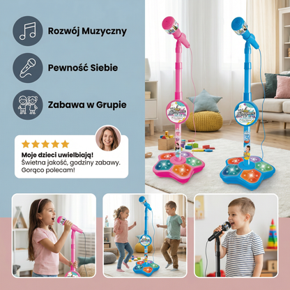 Zestaw karaoke dla dzieci z mikrofonem i statywem – muzyczna gra edukacyjna