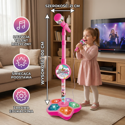 Zestaw karaoke dla dzieci z mikrofonem i statywem – muzyczna gra edukacyjna