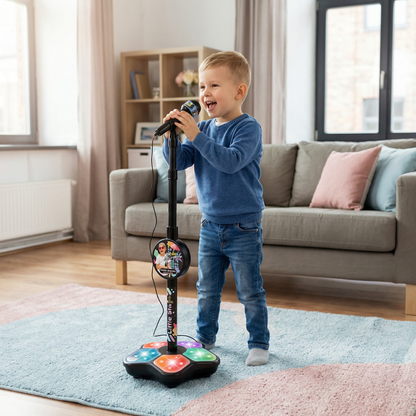 Zestaw karaoke dla dzieci z mikrofonem i statywem – muzyczna gra edukacyjna