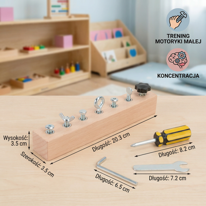 Drewniana zabawka Montessori do wkręcania – trening motoryki małej i koncentracji dla dzieci
