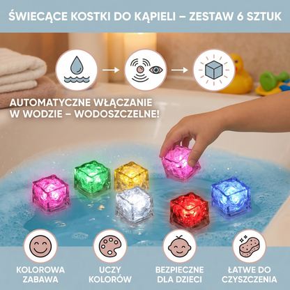 Świecące kostki do kąpieli – zabawka dla dzieci, zestaw 6 sztuk