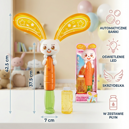 Króliczek do robienia baniek z skrzydełkami i światłem – dziecięcy bubble maker