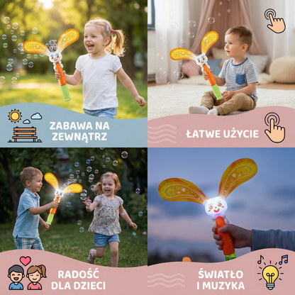 Króliczek do robienia baniek z skrzydełkami i światłem – dziecięcy bubble maker