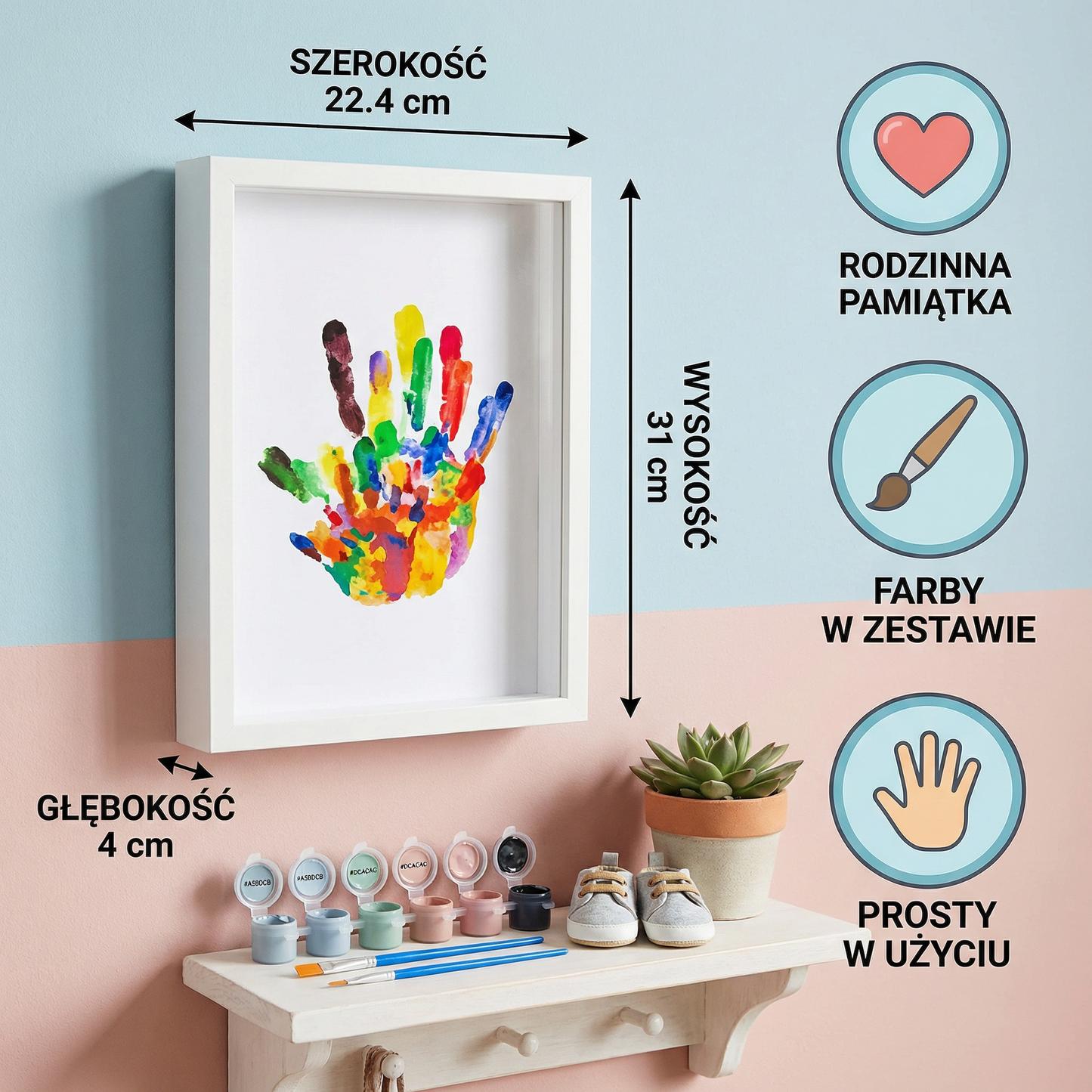 DIY Ramka na Odciski Rąk z Drewna – Zestaw Pamiątkowy dla Rodziny z Farbami
