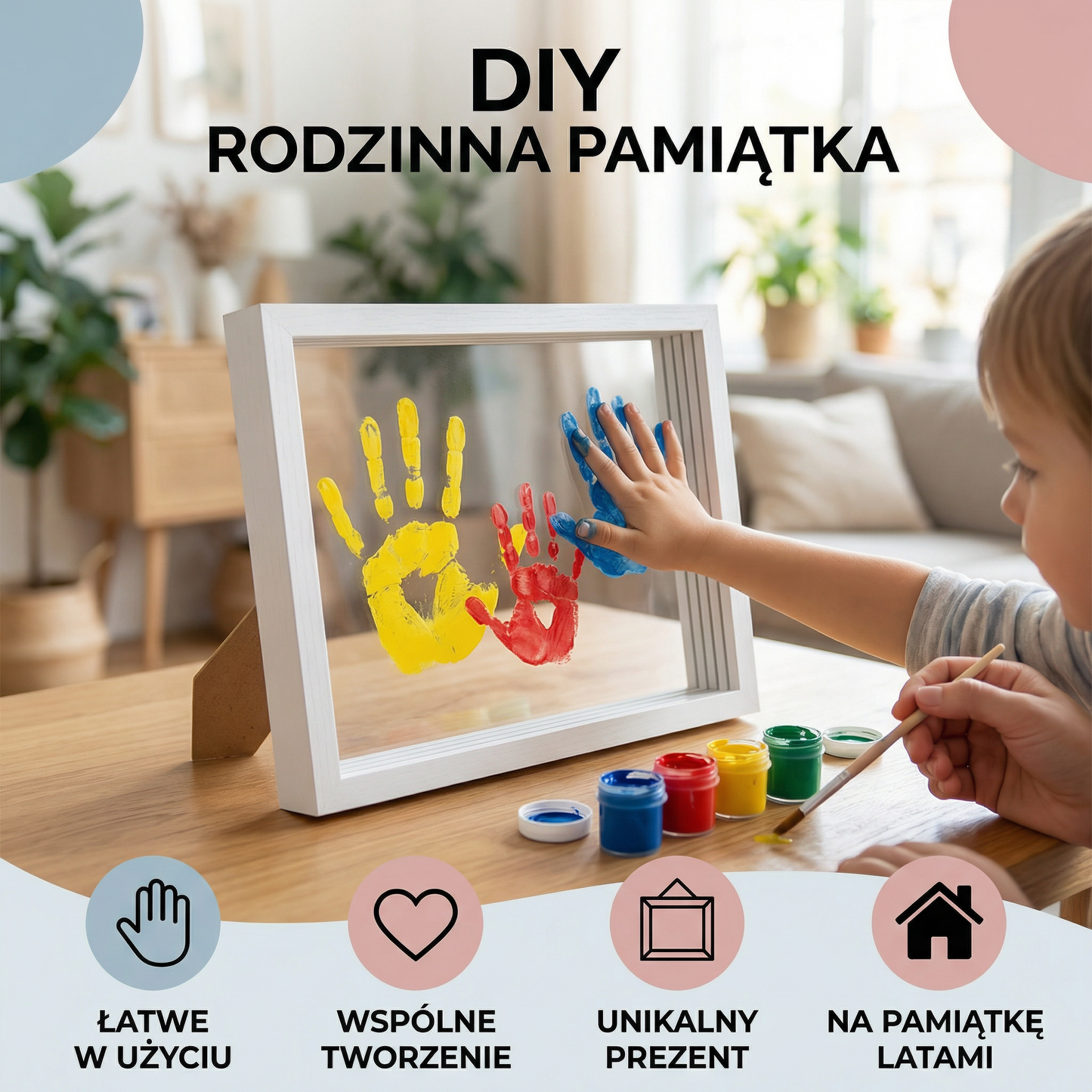 DIY Ramka na Odciski Rąk z Drewna – Zestaw Pamiątkowy dla Rodziny z Farbami