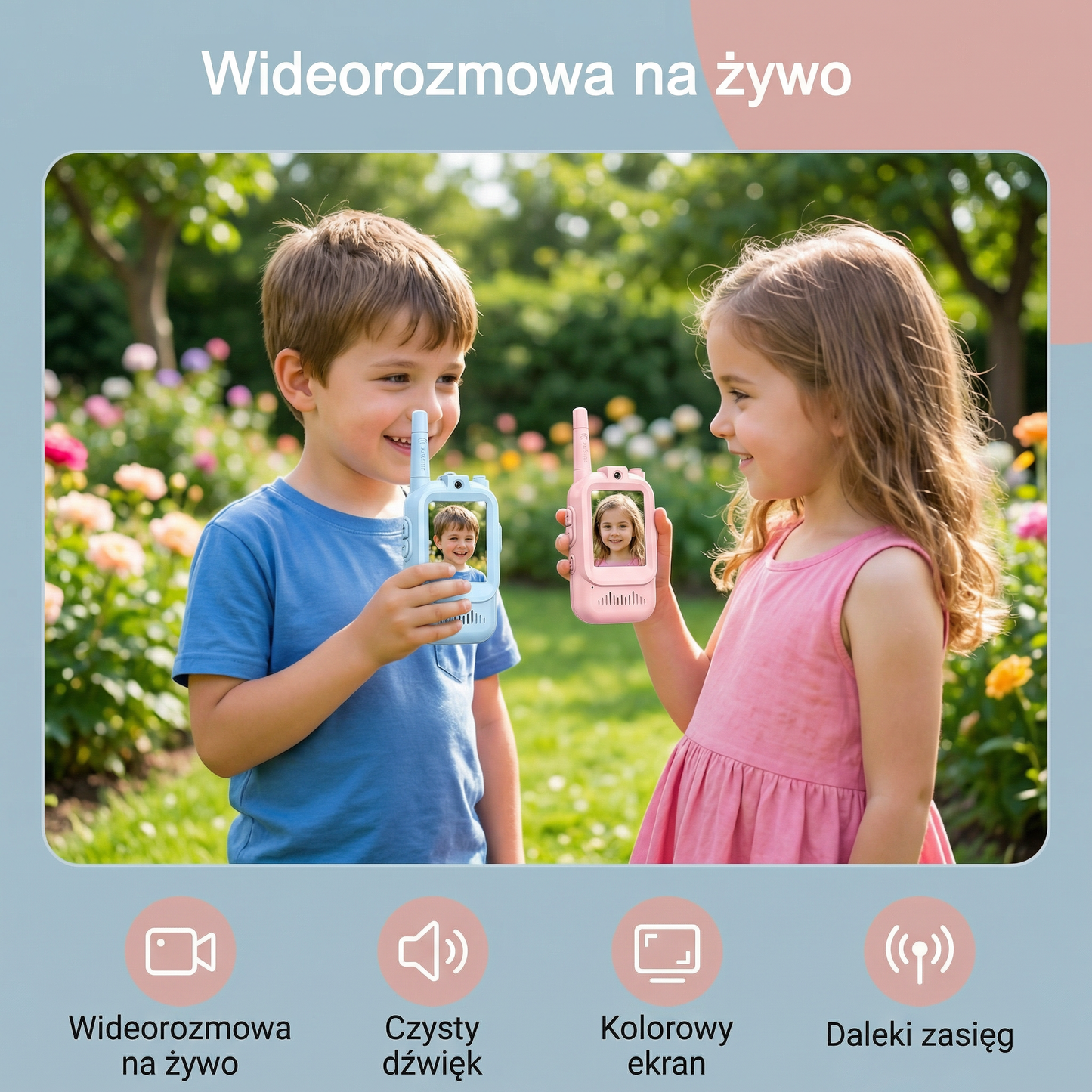 Zestaw 2 Walkie-Talkie Wideo dla Dzieci – Radio z Kamerą i Ekranem
