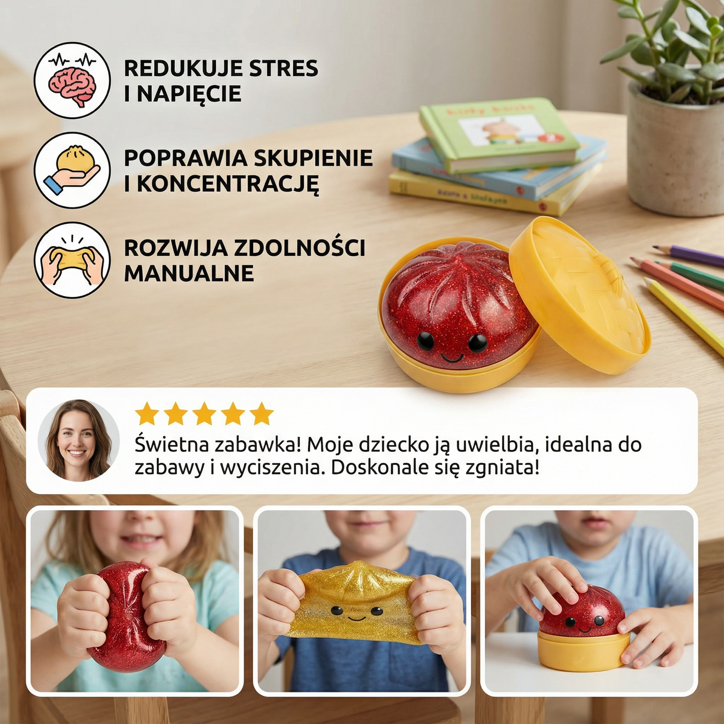 Squishy Fidget Toy – Kawaii Piłka do Ściskania na Stres