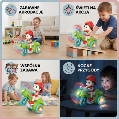 Motocykl Kaskaderski Dla Dzieci – Interaktywna Zabawka Ze Światłem I Akcją