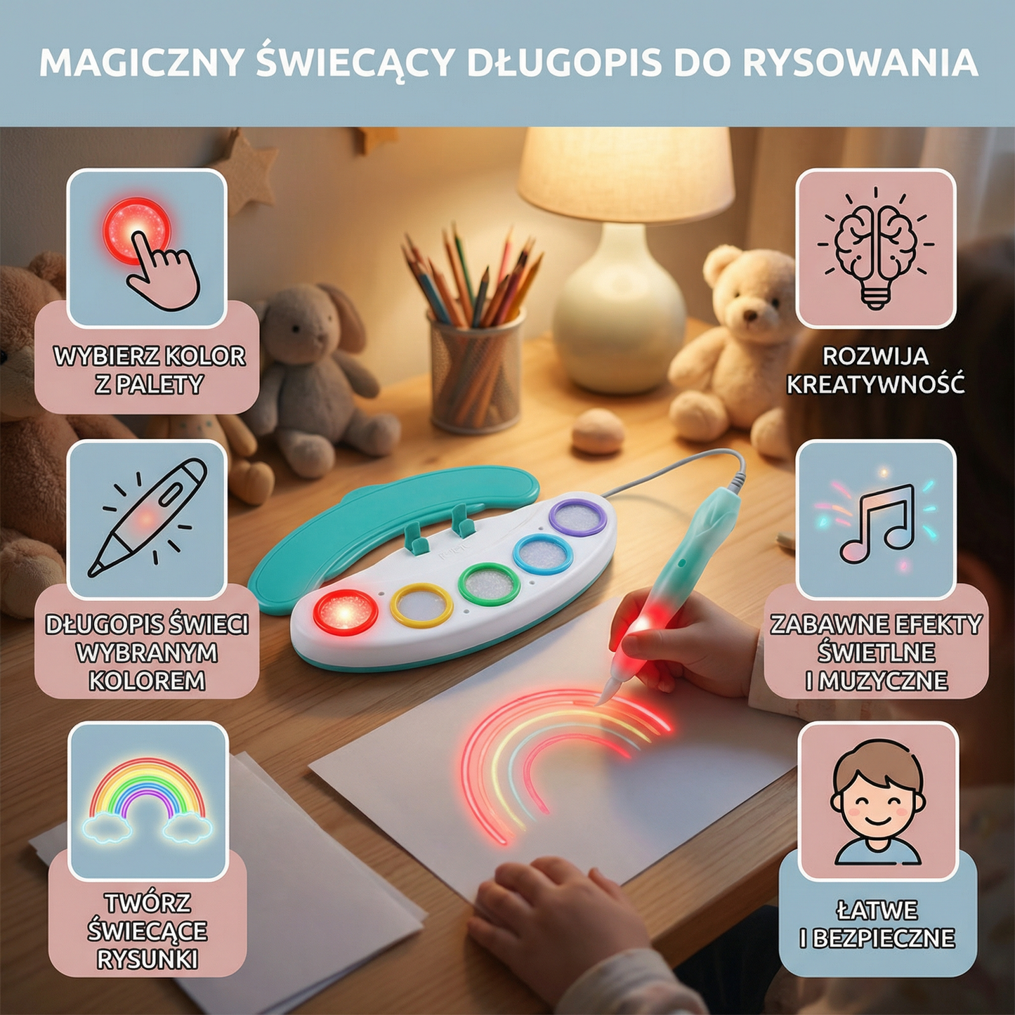 Magiczny Świecący Długopis do Rysowania dla Dzieci – Kreatywna Zabawka LED do Tworzenia Sztuki z Muzyką i Efektami Świetlnymi