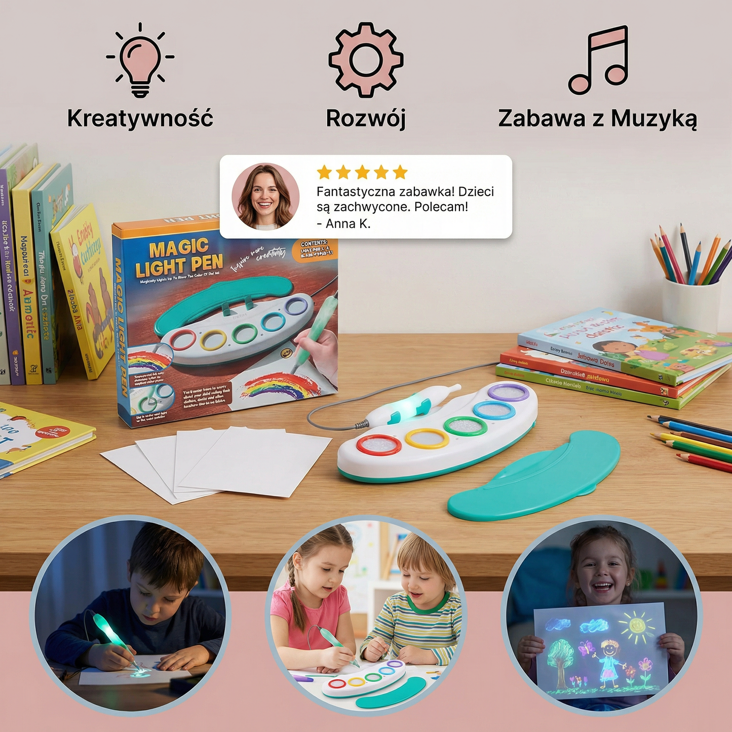 Magiczny Świecący Długopis do Rysowania dla Dzieci – Kreatywna Zabawka LED do Tworzenia Sztuki z Muzyką i Efektami Świetlnymi
