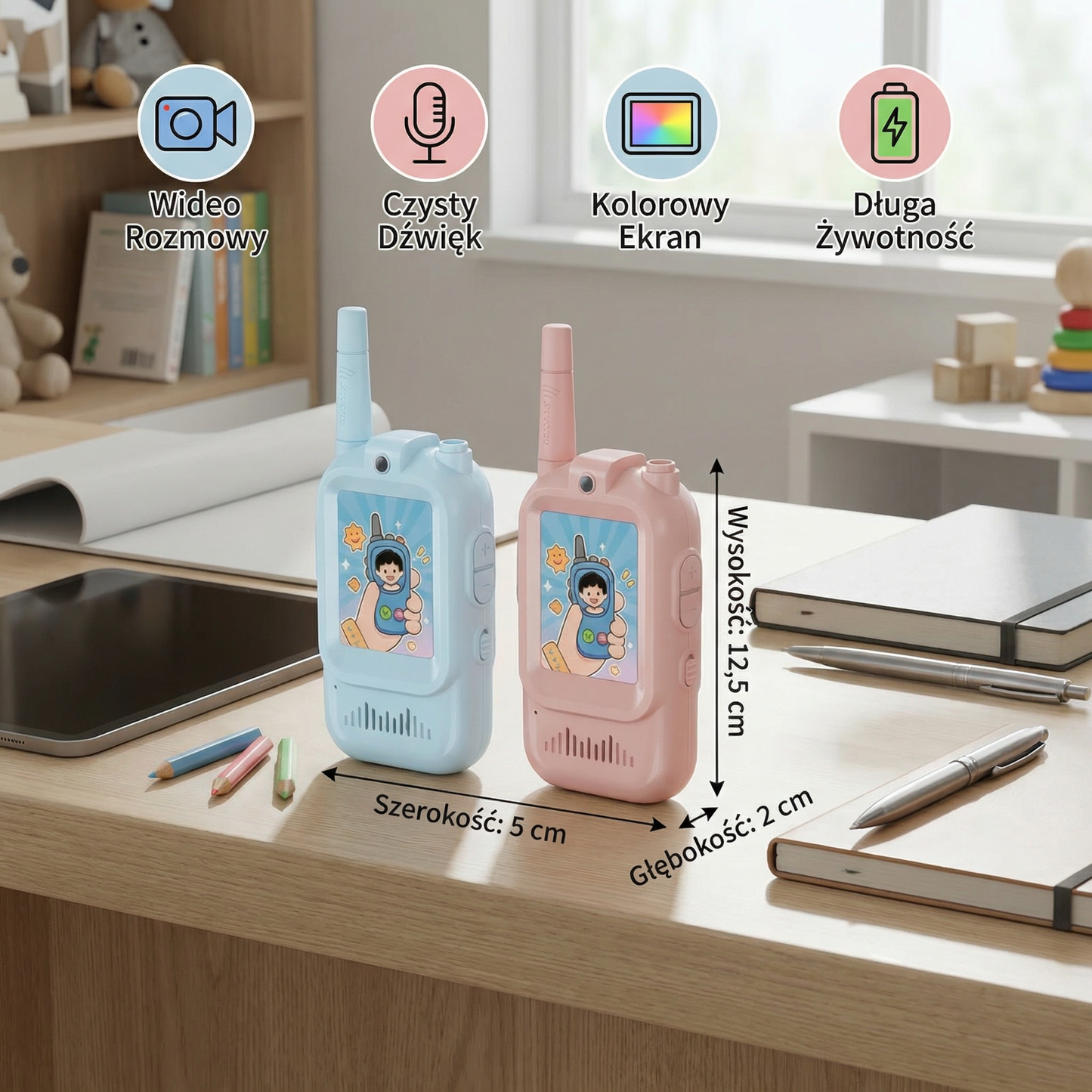 Zestaw 2 Walkie-Talkie Wideo dla Dzieci – Radio z Kamerą i Ekranem