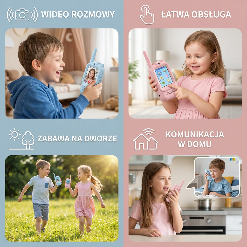 Zestaw 2 Walkie-Talkie Wideo dla Dzieci – Radio z Kamerą i Ekranem