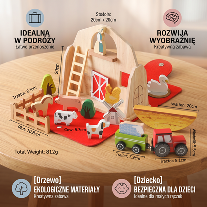 Montessori Drewniana i Filcowa Farma Podróżna – Idealna do Zabawy w Podróży