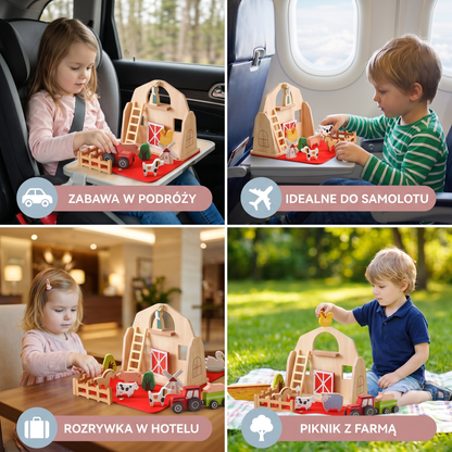 Montessori Drewniana i Filcowa Farma Podróżna – Idealna do Zabawy w Podróży