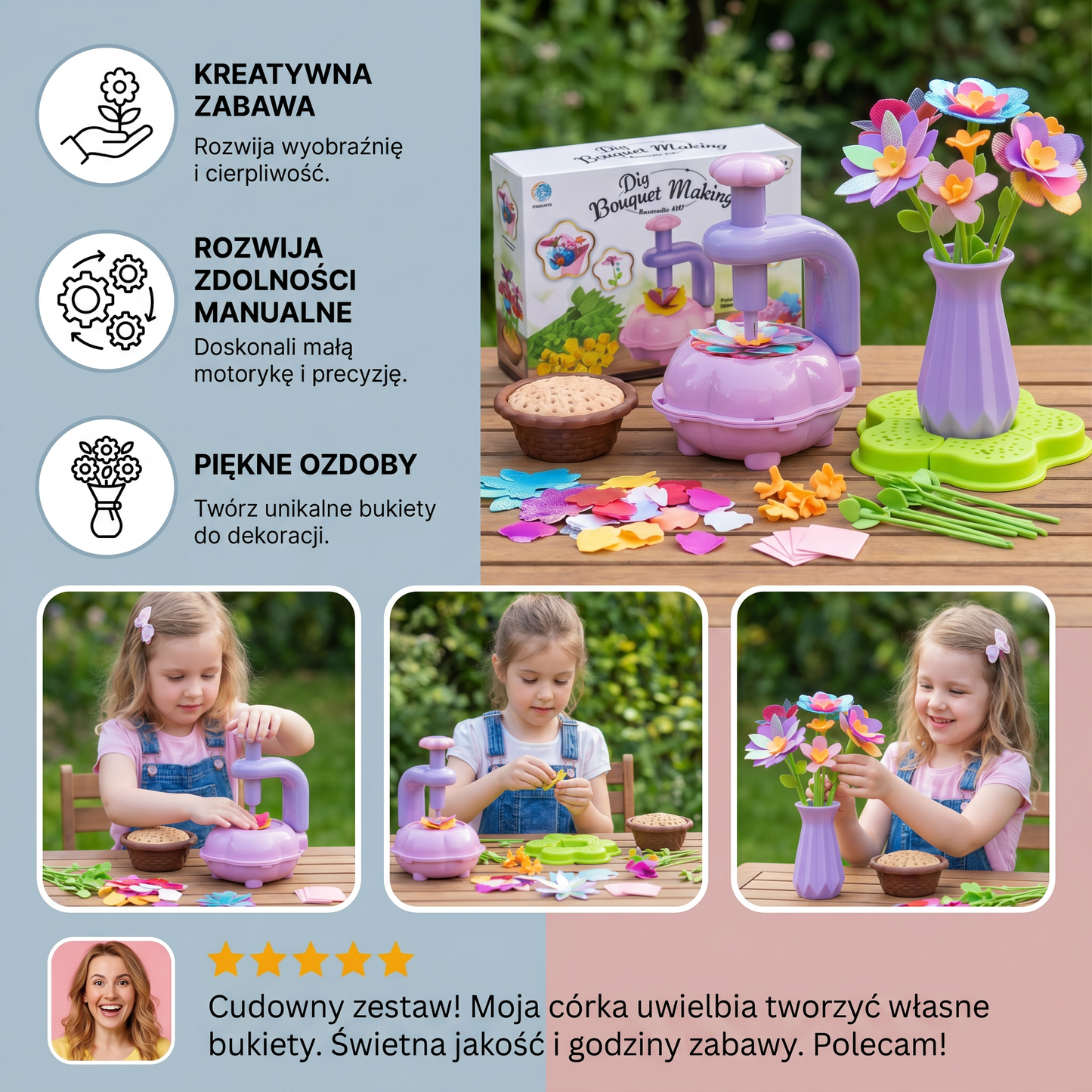 Zestaw Kreatywny Do Robienia Bukietów Kwiatowych dla Dzieci z Prasą – DIY Zestaw Kreatywny dla Dziewczynek