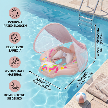 Baby Swim Ring z Osłoną Przeciwsłoneczną – Nadmuchiwany Pierścień do Pływania dla Bezpiecznej Zabawy w Wodzie