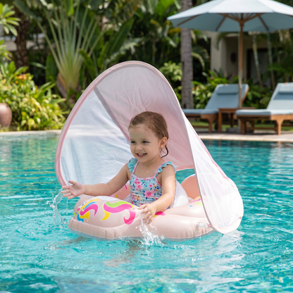 Baby Swim Ring z Osłoną Przeciwsłoneczną – Nadmuchiwany Pierścień do Pływania dla Bezpiecznej Zabawy w Wodzie