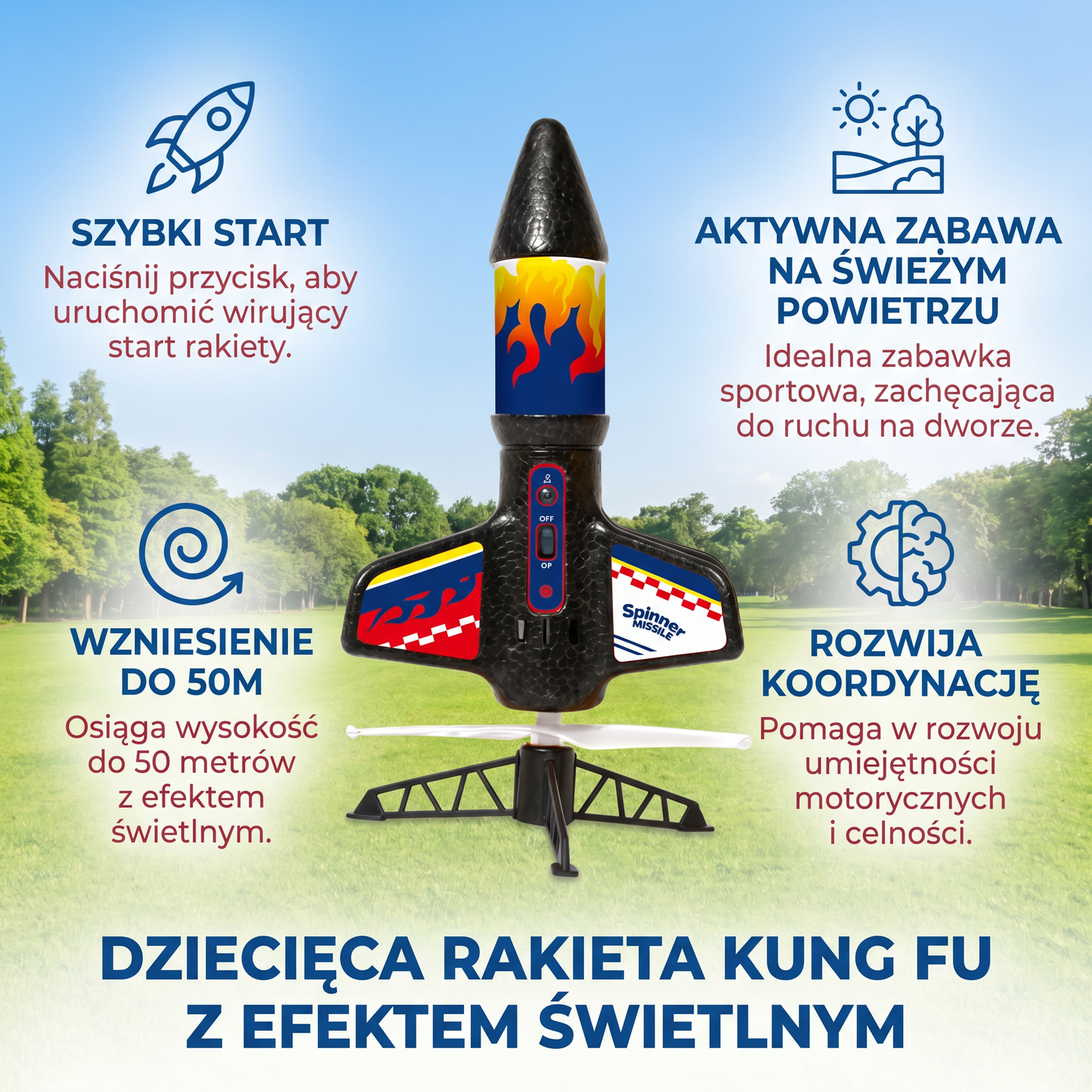 Dziecięca Rakieta Kung Fu z Spadochronem z Efektem Świetlnym – Zabawka Sportowa na Świeże Powietrze