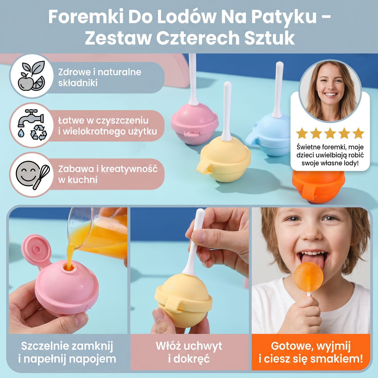 Foremki Do Lodów Na Patyku – Zestaw Czterech Sztuk