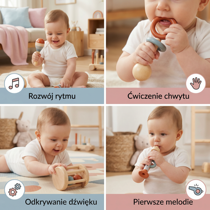 Zestaw Muzyczny Montessori dla Niemowląt – 5-częściowa Kolekcja Grzechotek Sensorycznych