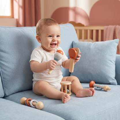 Zestaw Muzyczny Montessori dla Niemowląt – 5-częściowa Kolekcja Grzechotek Sensorycznych