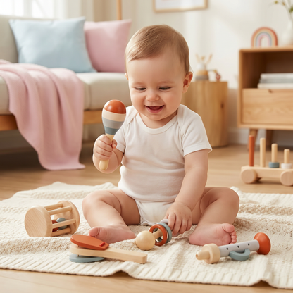 Zestaw Muzyczny Montessori dla Niemowląt – 5-częściowa Kolekcja Grzechotek Sensorycznych