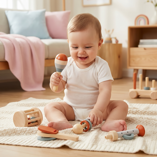 Zestaw Muzyczny Montessori dla Niemowląt – 5-częściowa Kolekcja Grzechotek Sensorycznych