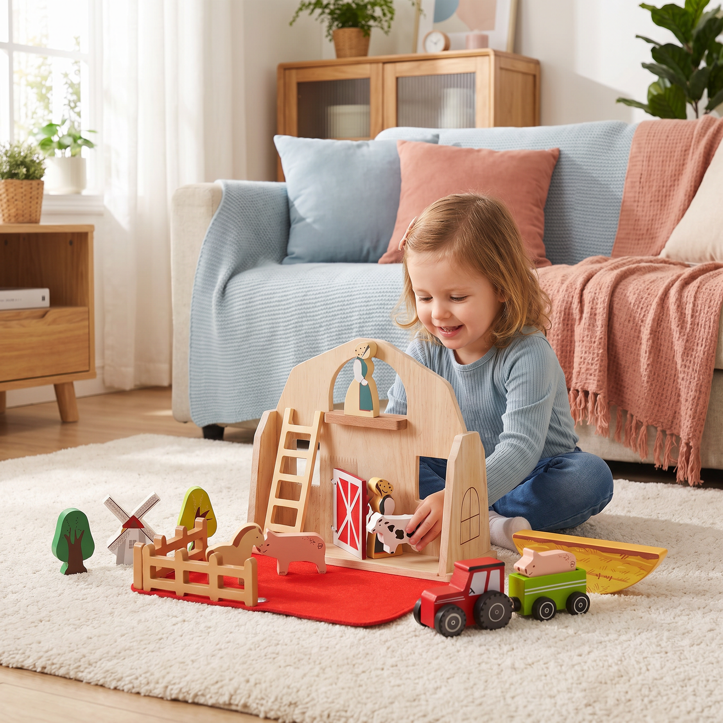 Montessori Drewniana i Filcowa Farma Podróżna – Idealna do Zabawy w Podróży