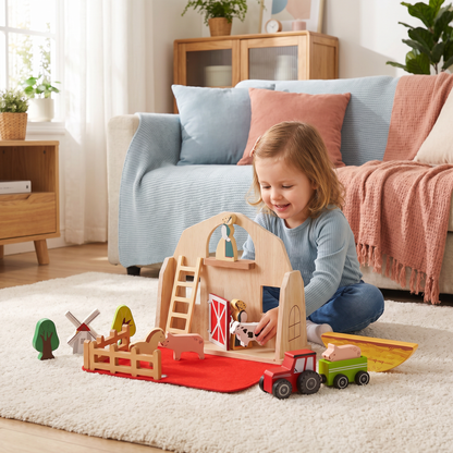 Montessori Drewniana i Filcowa Farma Podróżna – Idealna do Zabawy w Podróży