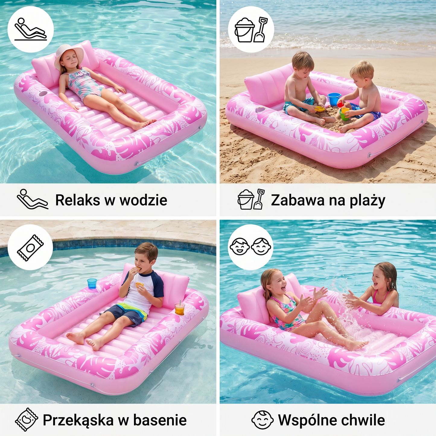 Nadmuchiwany basen lounge z poduszką i uchwytem na napoje