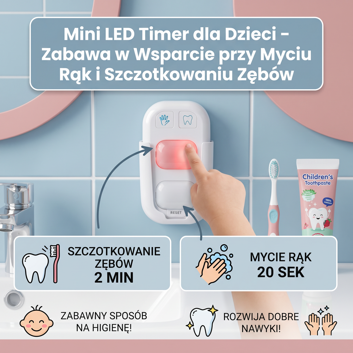 Mini LED Timer dla Dzieci – Zabawa w Wsparcie przy Myciu Rąk i Szczotkowaniu Zębów