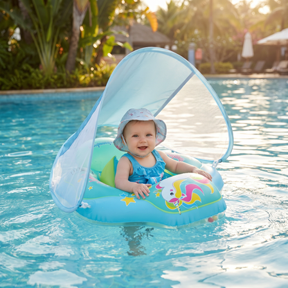 Baby Swim Ring z Osłoną Przeciwsłoneczną – Nadmuchiwany Pierścień do Pływania dla Bezpiecznej Zabawy w Wodzie