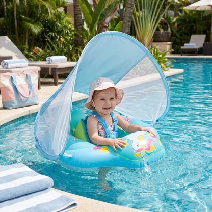 Baby Swim Ring z Osłoną Przeciwsłoneczną – Nadmuchiwany Pierścień do Pływania dla Bezpiecznej Zabawy w Wodzie
