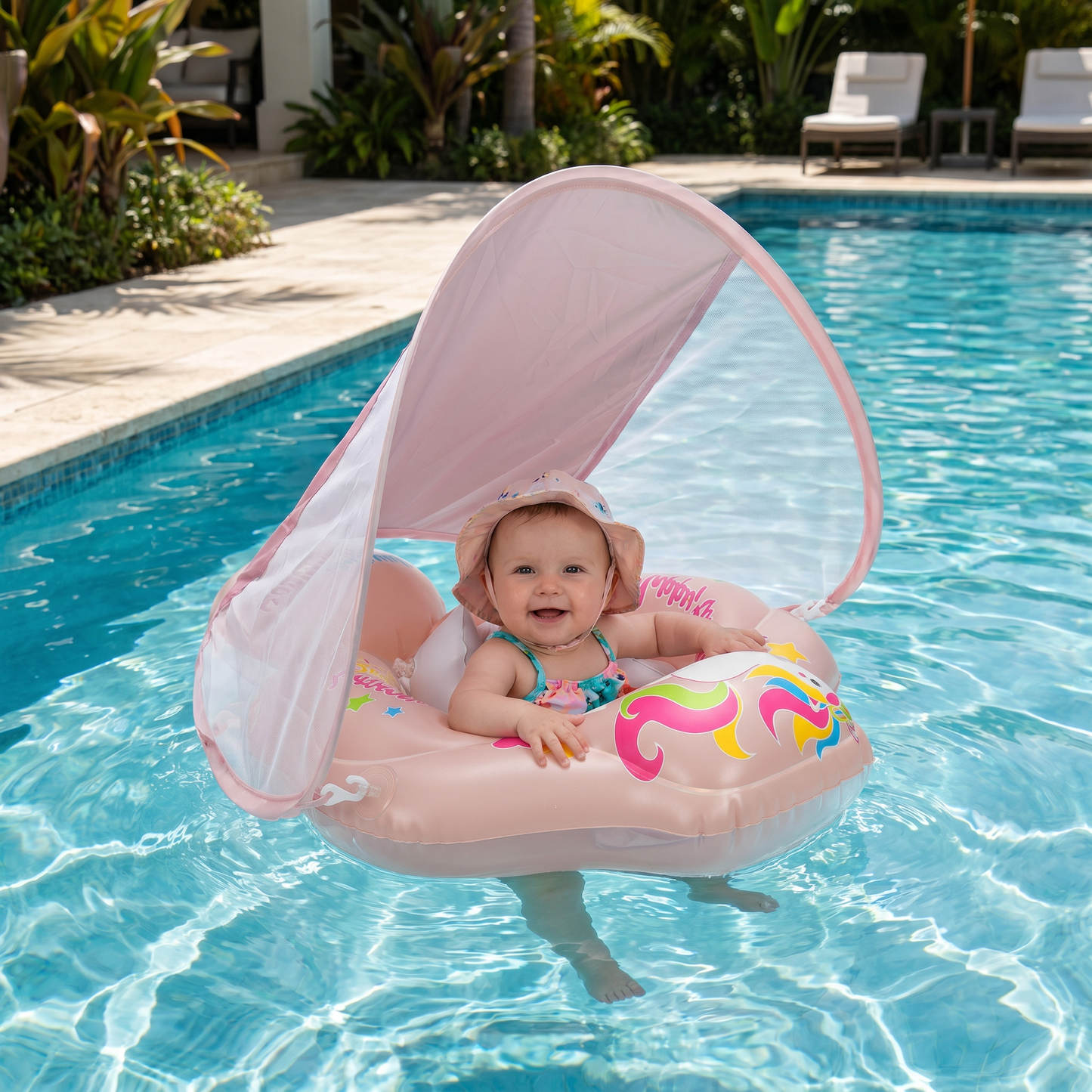 Baby Swim Ring z Osłoną Przeciwsłoneczną – Nadmuchiwany Pierścień do Pływania dla Bezpiecznej Zabawy w Wodzie