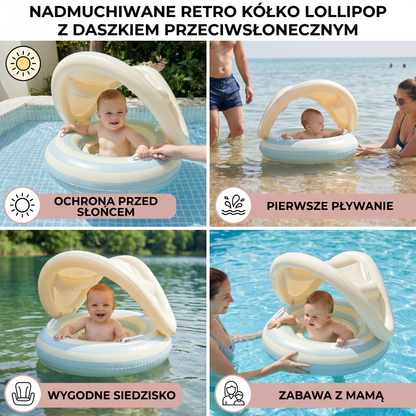 Nadmuchiwane Retro Kółko Do Pływania Dla Niemowląt Lollipop z Odczepianym Daszkiem Przeciwsłonecznym – Bezpieczne Siedzisko Od 6 do 36 Miesięcy