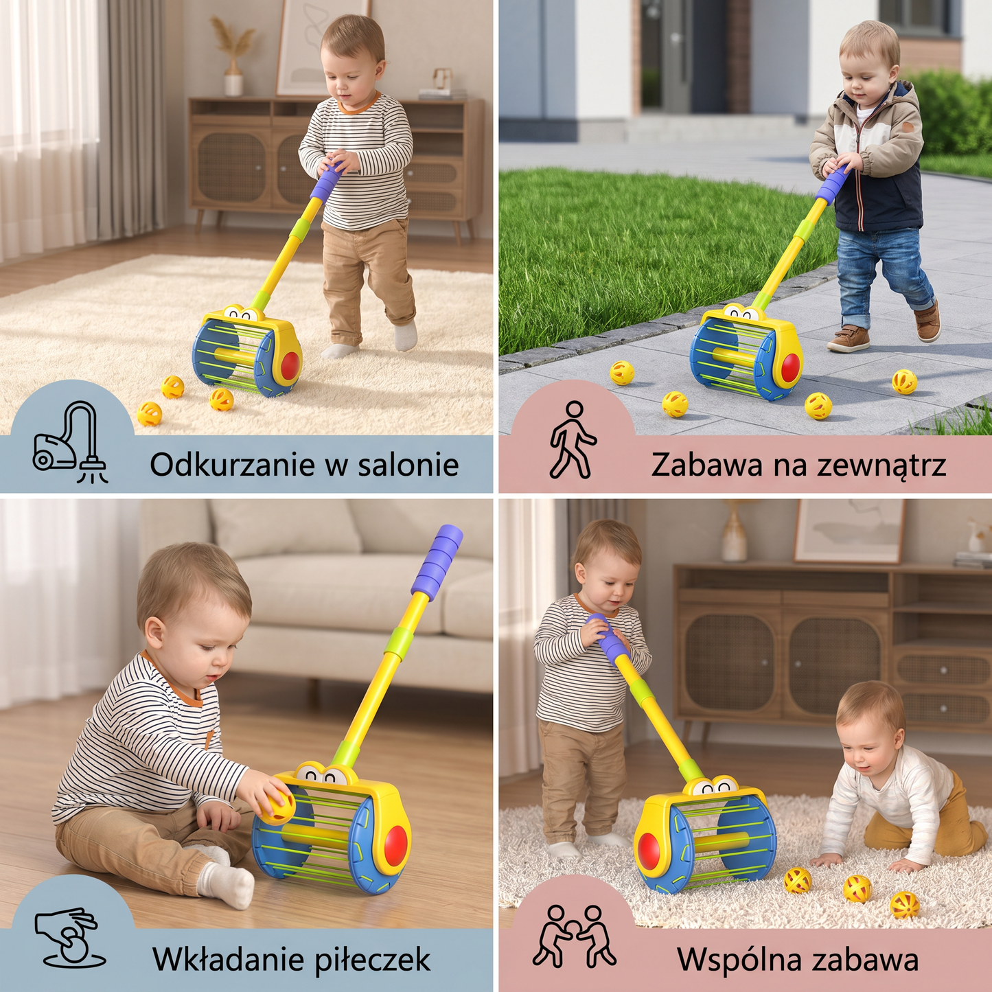 Zabawka dla niemowląt – Pchany odkurzacz z piłkami dla maluchów