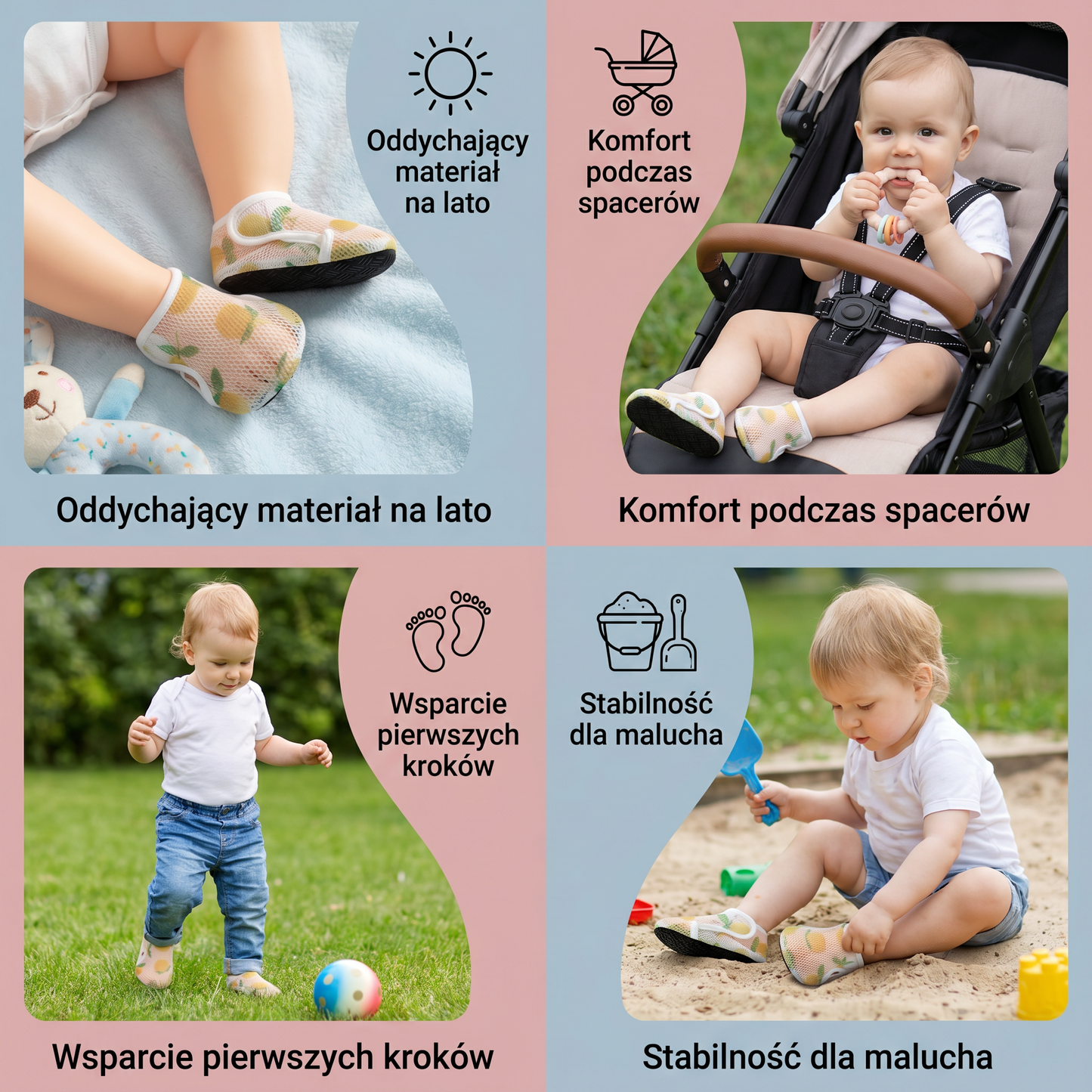 Letnie buty dziecięce z oddychającego materiału w owocowy wzór