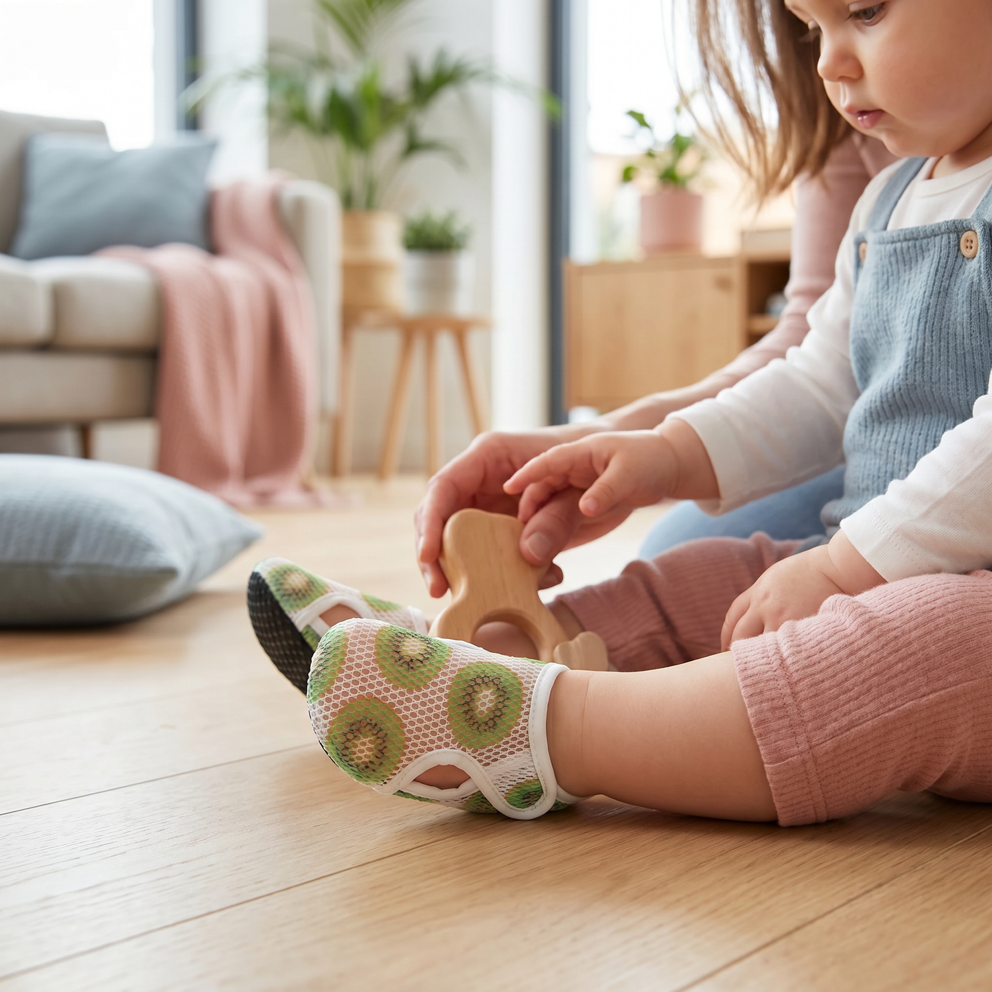 Letnie buty dziecięce z oddychającego materiału w owocowy wzór