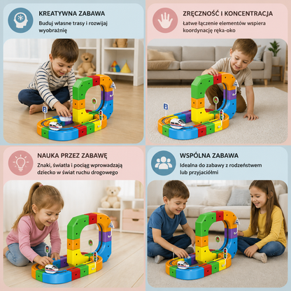Magiczny tor kolejowy z kostkami – zabawka dla dzieci