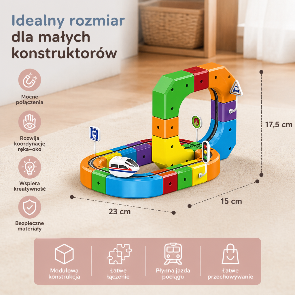 Magiczny tor kolejowy z kostkami – zabawka dla dzieci