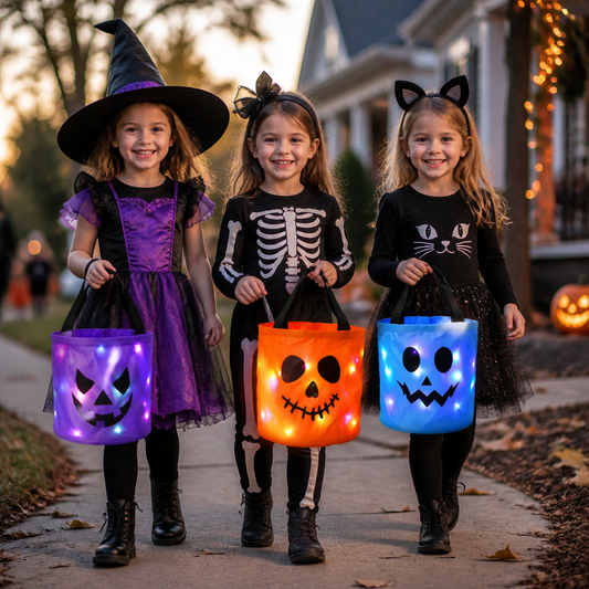 LED Halloweenowy koszyk na słodycze – wielorazowa torba na Halloween z podświetleniem